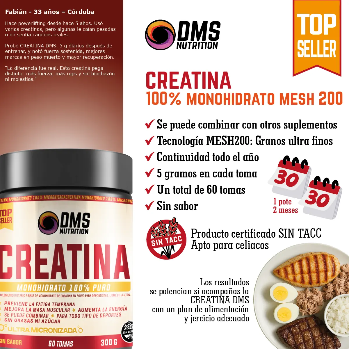 Creatina DMS Nutrition x 300 grs micronizada